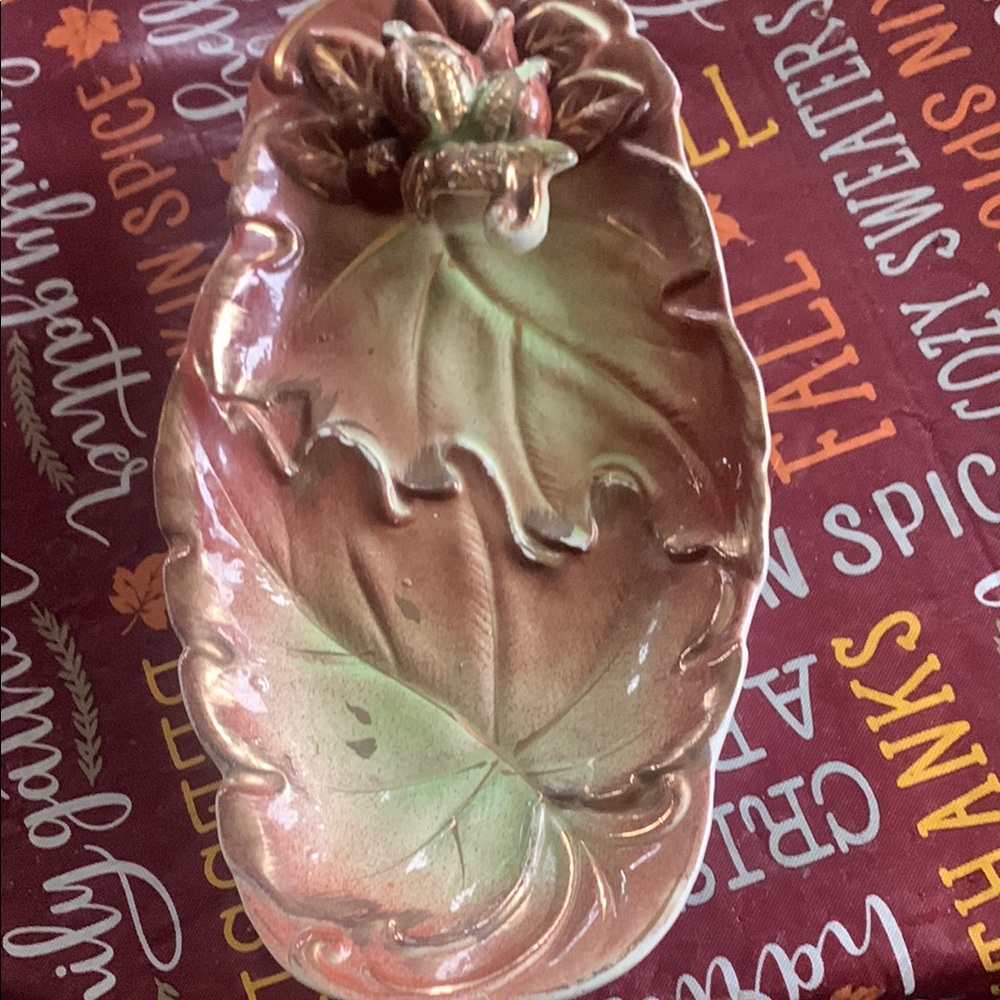 Vintage Leaf-Shaped Ceramic Dish. 1950s
